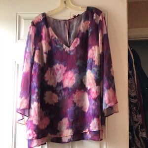 Floral blouse pink with flows sleeves